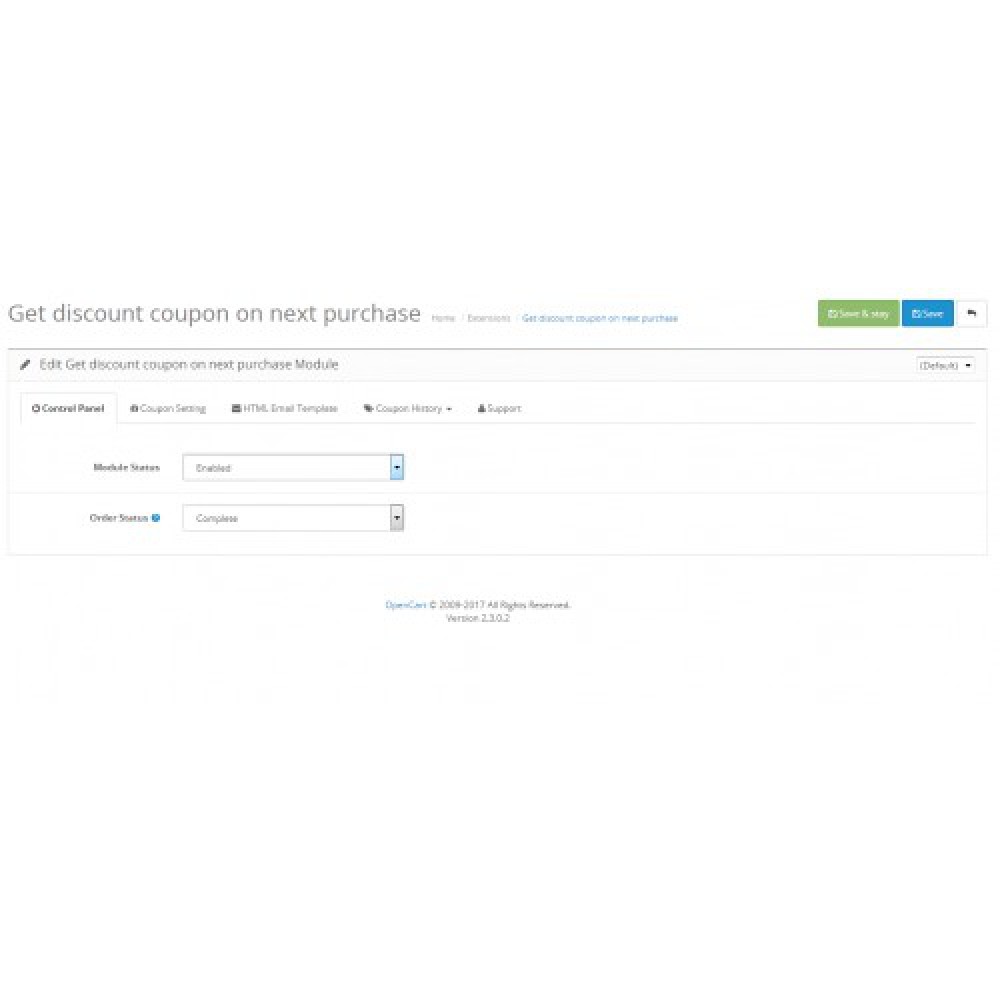 OpenCart Get Discount Coupon on Next PurchaseDiscount Module