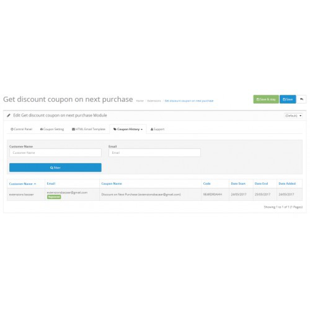 OpenCart Get Discount Coupon on Next PurchaseDiscount Module