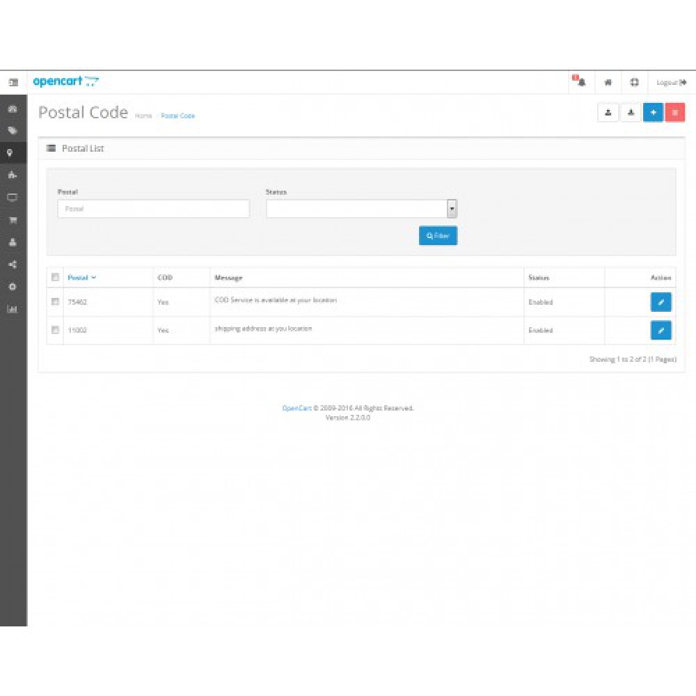 OpenCart Postal Code Manager Opencart Extension