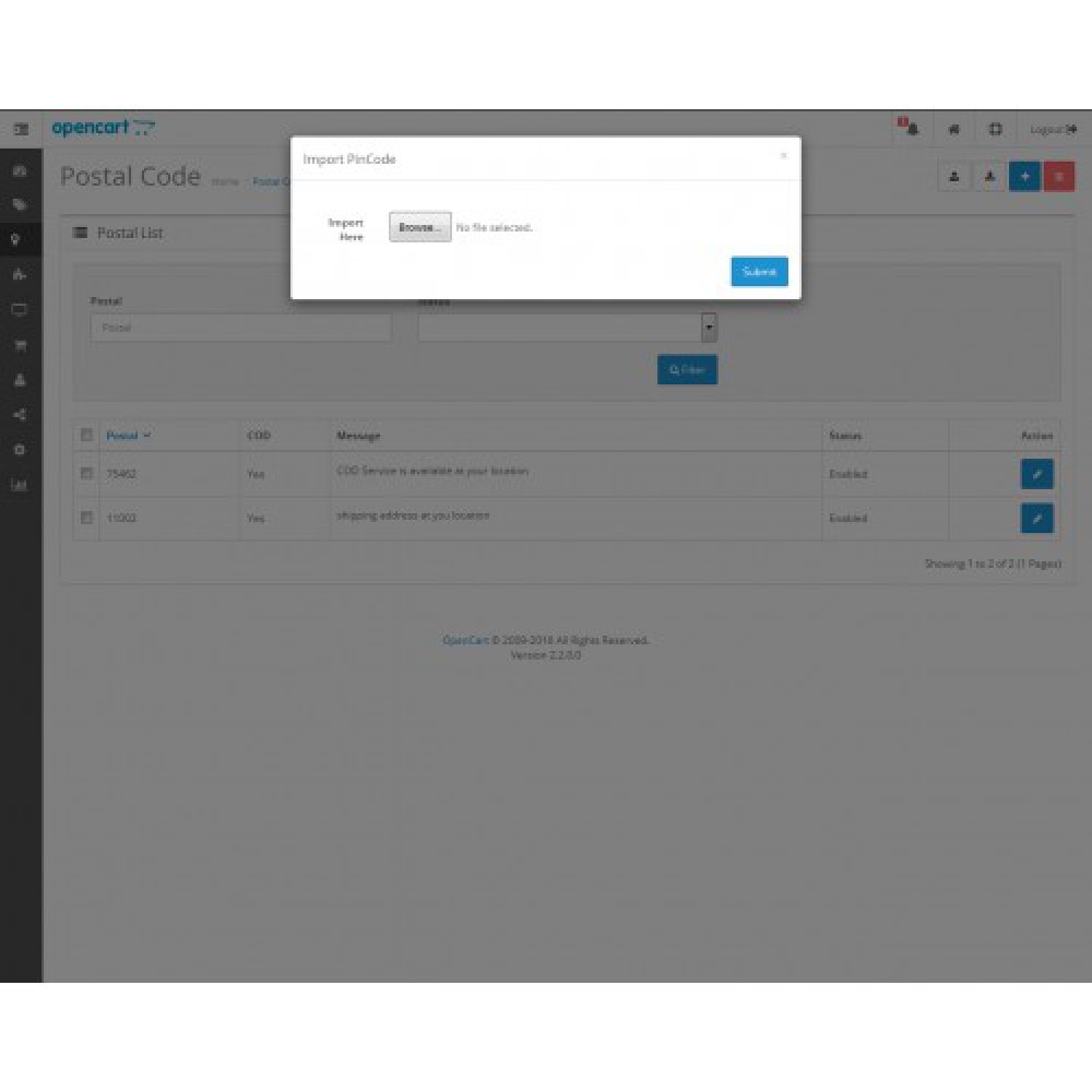 OpenCart Postal Code Manager Opencart Extension