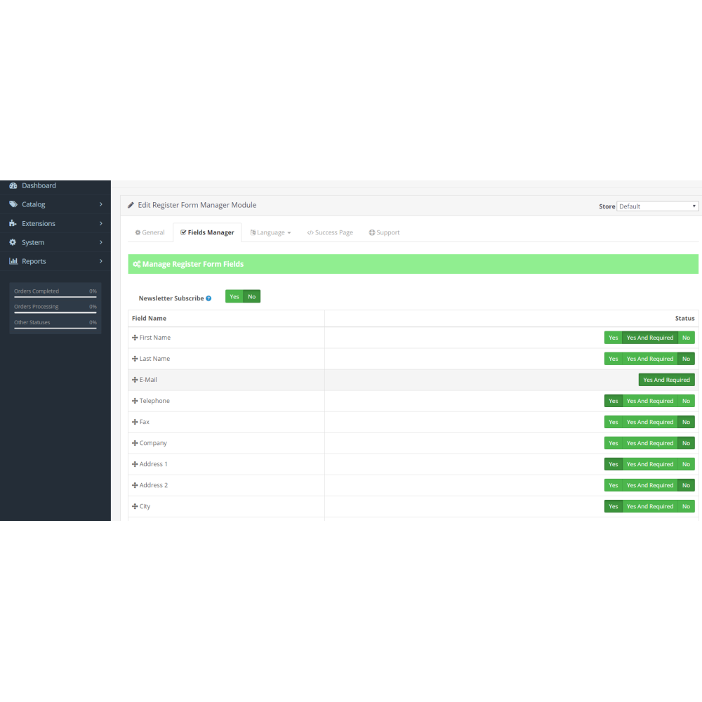 OpenCart Register Form Manager- Quick Signup Module